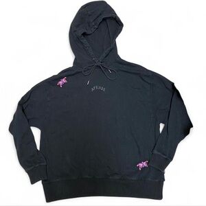 Afends Black Hoodie Sweatshirt w Embroidered Butterflies